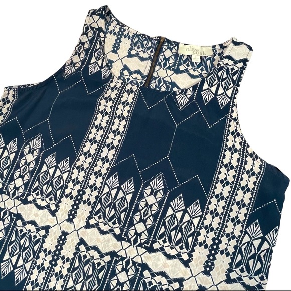 Olive & Oak size large navy & cream top Aztec design scoop neck back zipper EUC - Picture 6 of 14